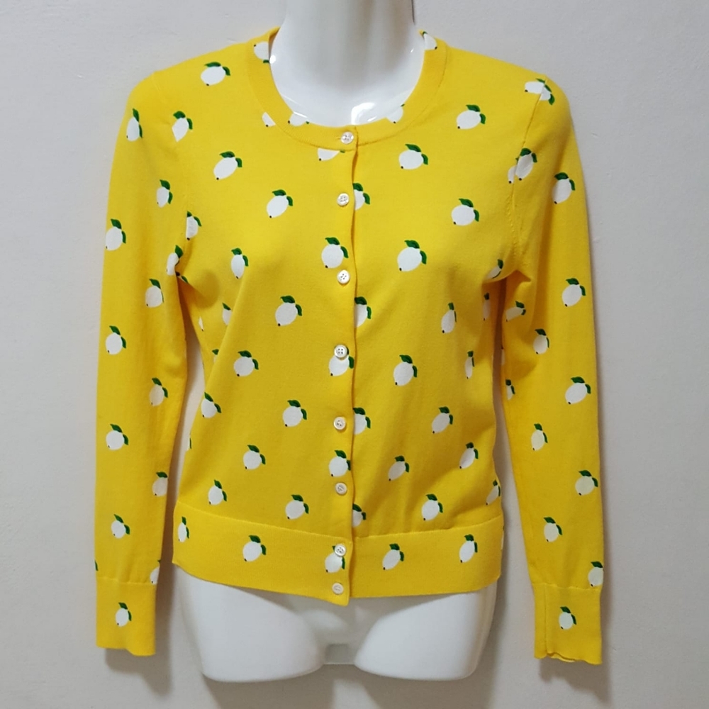 J.CREW Jackie Cardigan Sweater Lemons Print XS